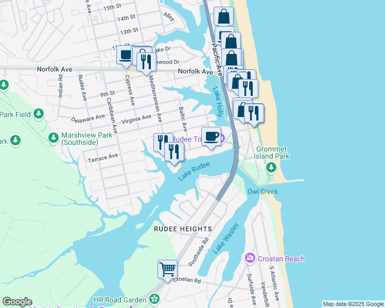 map of restaurants, bars, coffee shops, grocery stores, and more near 509 Winston Salem Avenue in Virginia Beach