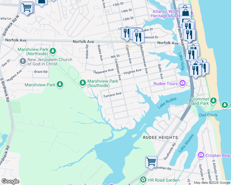 map of restaurants, bars, coffee shops, grocery stores, and more near 808 High Point Avenue in Virginia Beach