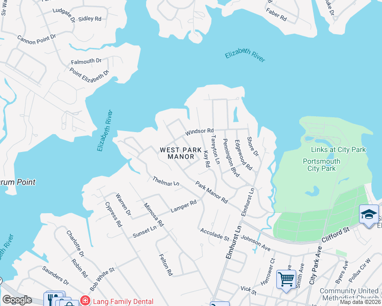 map of restaurants, bars, coffee shops, grocery stores, and more near 409 Callis Road in Portsmouth