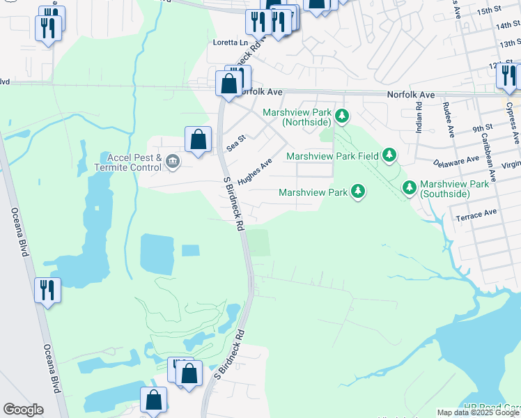 map of restaurants, bars, coffee shops, grocery stores, and more near 1504 Colonnade Drive in Virginia Beach