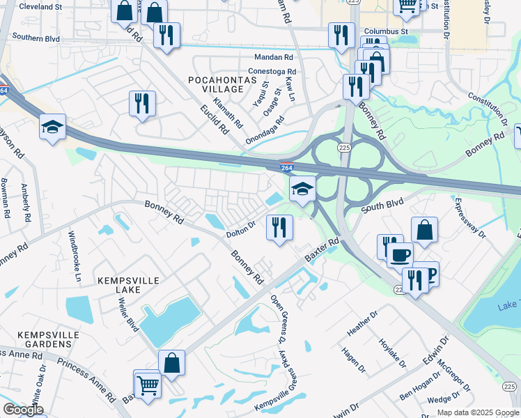 map of restaurants, bars, coffee shops, grocery stores, and more near 4816 Almandine Avenue in Virginia Beach