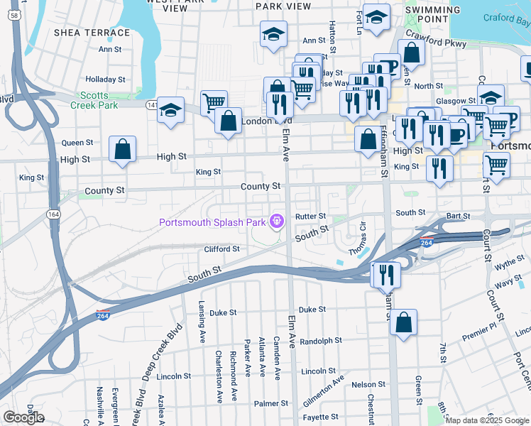 map of restaurants, bars, coffee shops, grocery stores, and more near 810 Shawn Sykes Avenue in Portsmouth
