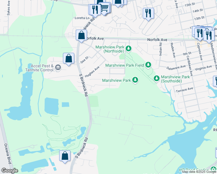 map of restaurants, bars, coffee shops, grocery stores, and more near 1401 Goose Landing in Virginia Beach