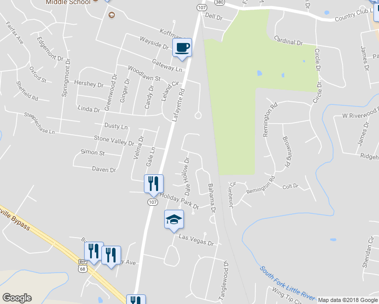 map of restaurants, bars, coffee shops, grocery stores, and more near 3607 Bahama Drive in Hopkinsville