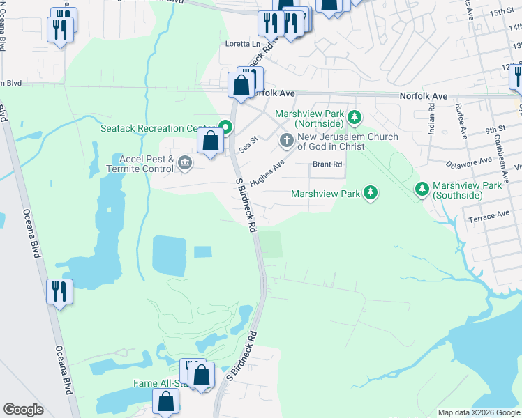 map of restaurants, bars, coffee shops, grocery stores, and more near 1504 Colonnade Drive in Virginia Beach