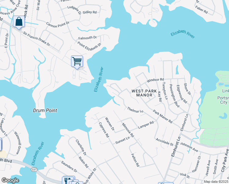 map of restaurants, bars, coffee shops, grocery stores, and more near 5 Sandy Point in Portsmouth