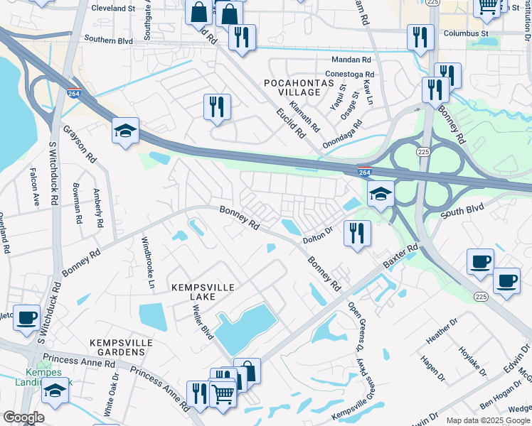 map of restaurants, bars, coffee shops, grocery stores, and more near 221 Alabaster Street in Virginia Beach