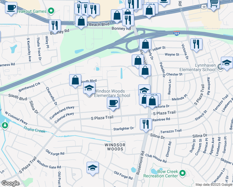 map of restaurants, bars, coffee shops, grocery stores, and more near 3709 Teakwood Drive in Virginia Beach