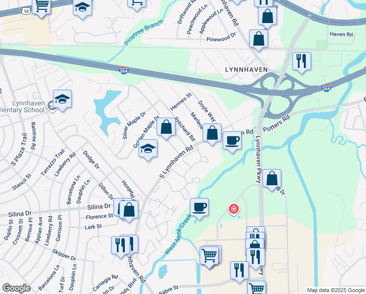 map of restaurants, bars, coffee shops, grocery stores, and more near 237 Tobin Arch in Virginia Beach