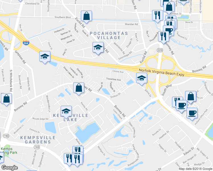 map of restaurants, bars, coffee shops, grocery stores, and more near 4960 Almandine Avenue in Virginia Beach