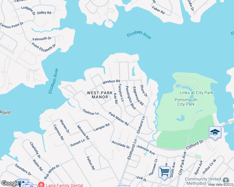 map of restaurants, bars, coffee shops, grocery stores, and more near 310 Kay Road in Portsmouth