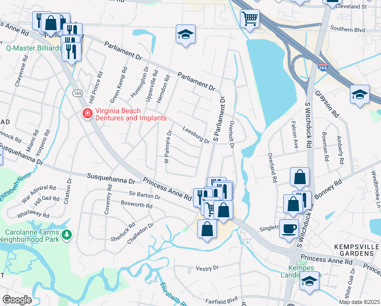 map of restaurants, bars, coffee shops, grocery stores, and more near 5312 Hamilton Lane in Virginia Beach