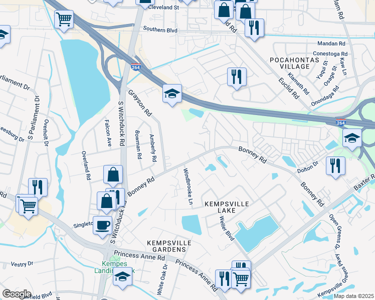 map of restaurants, bars, coffee shops, grocery stores, and more near 5021 La Ray Drive in Virginia Beach