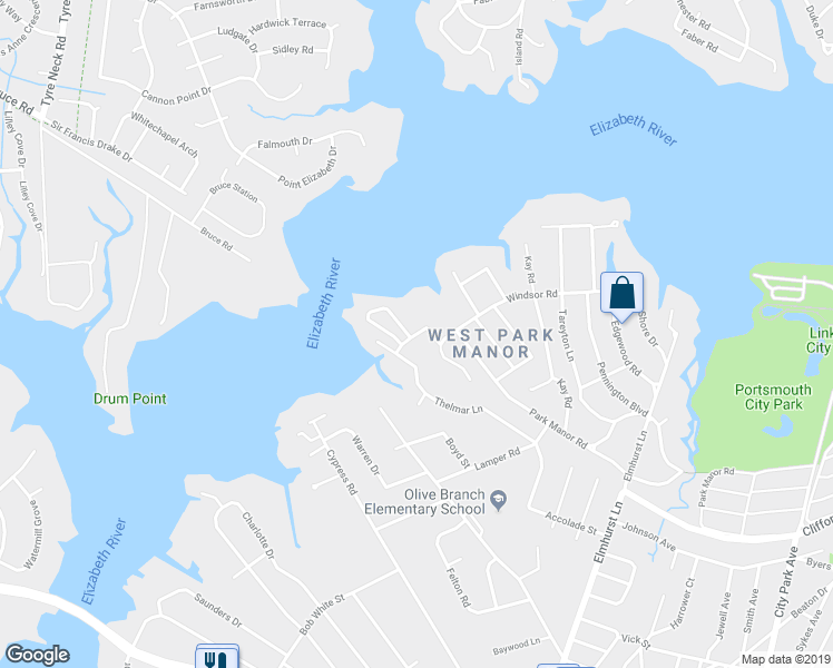 map of restaurants, bars, coffee shops, grocery stores, and more near 76 Locust Lane in Portsmouth