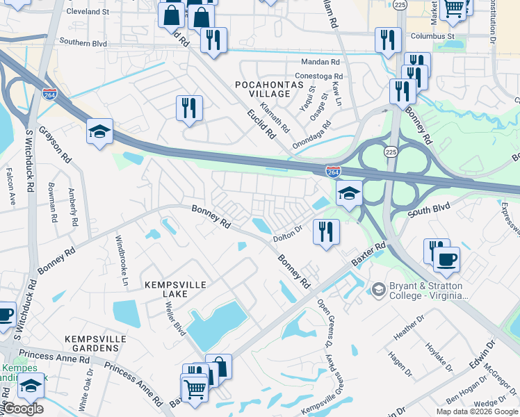 map of restaurants, bars, coffee shops, grocery stores, and more near 228 Larimar Avenue in Virginia Beach