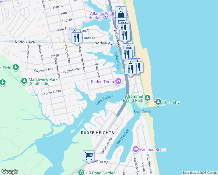 map of restaurants, bars, coffee shops, grocery stores, and more near 312 Winston Salem Avenue in Virginia Beach