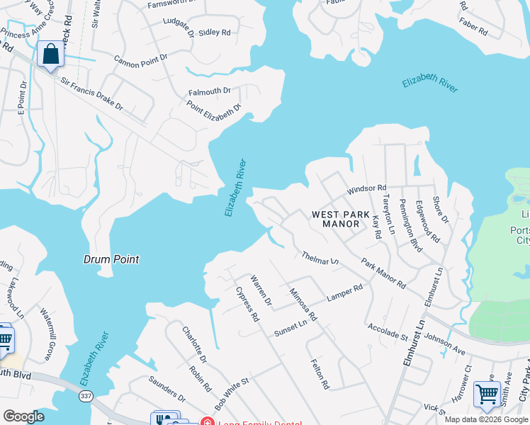 map of restaurants, bars, coffee shops, grocery stores, and more near 5 Sandy Point in Portsmouth
