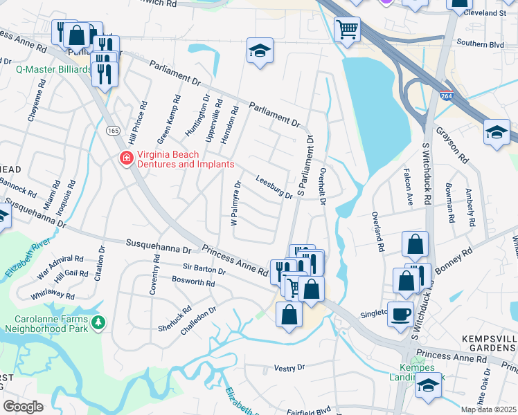 map of restaurants, bars, coffee shops, grocery stores, and more near 5316 Hamilton Lane in Virginia Beach