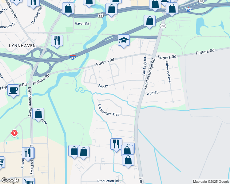 map of restaurants, bars, coffee shops, grocery stores, and more near 239 Cheltenham Drive in Virginia Beach