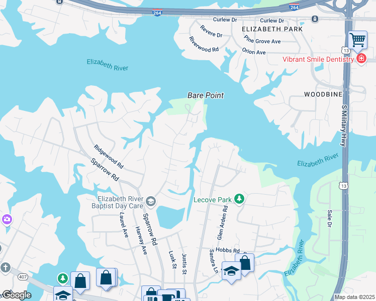 map of restaurants, bars, coffee shops, grocery stores, and more near 813 Cleary Court in Virginia Beach