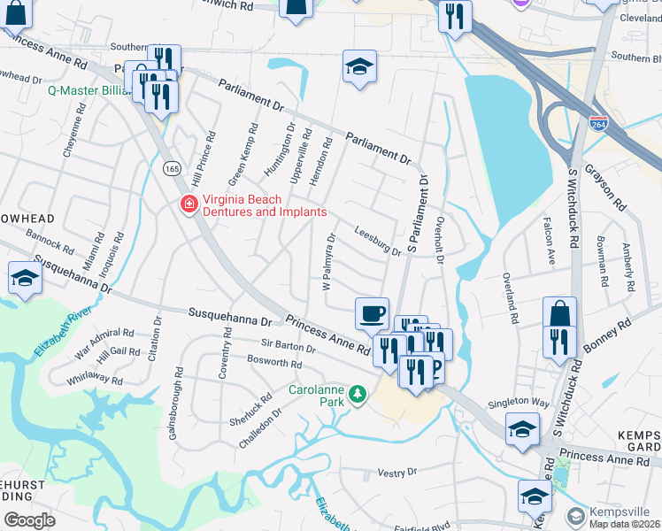 map of restaurants, bars, coffee shops, grocery stores, and more near 5333 Hamilton Lane in Virginia Beach