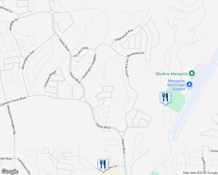 map of restaurants, bars, coffee shops, grocery stores, and more near 140 Admiral Benbow Way in Mesquite
