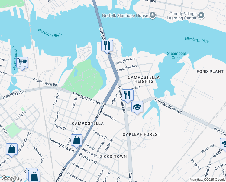 map of restaurants, bars, coffee shops, grocery stores, and more near 902 Wilson Rd in Norfolk