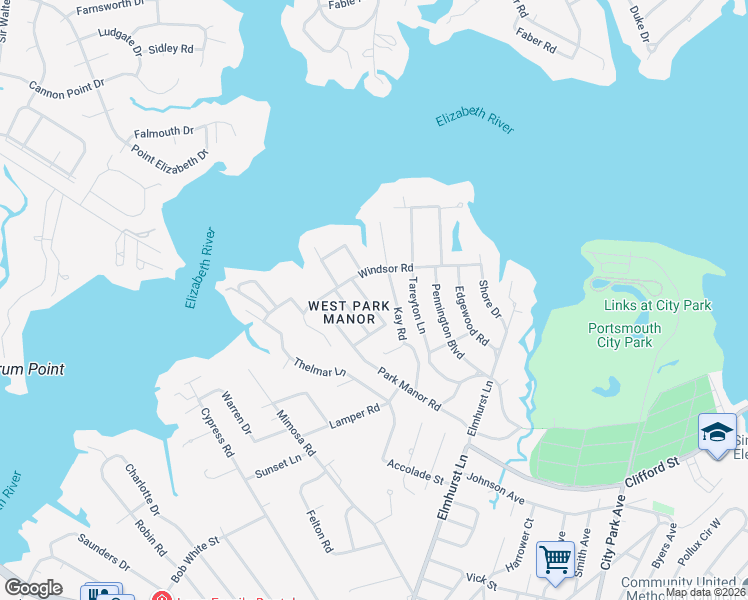 map of restaurants, bars, coffee shops, grocery stores, and more near 409 Callis Road in Portsmouth