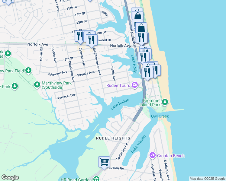 map of restaurants, bars, coffee shops, grocery stores, and more near 509 Winston Salem Avenue in Virginia Beach