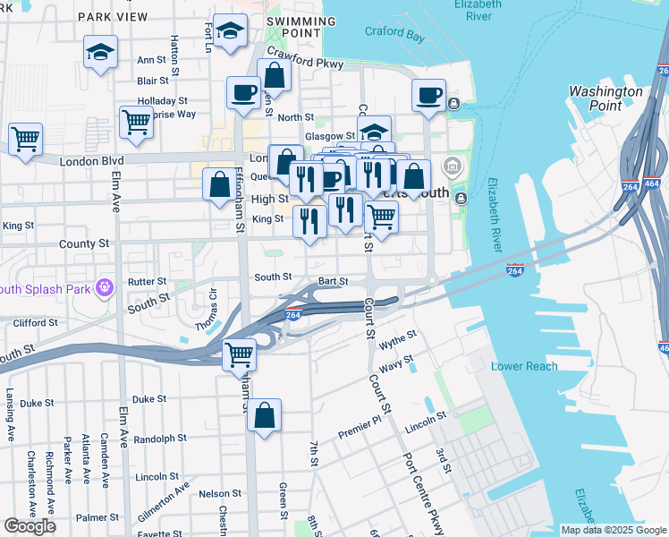 map of restaurants, bars, coffee shops, grocery stores, and more near 810 Dinwiddie Street in Portsmouth