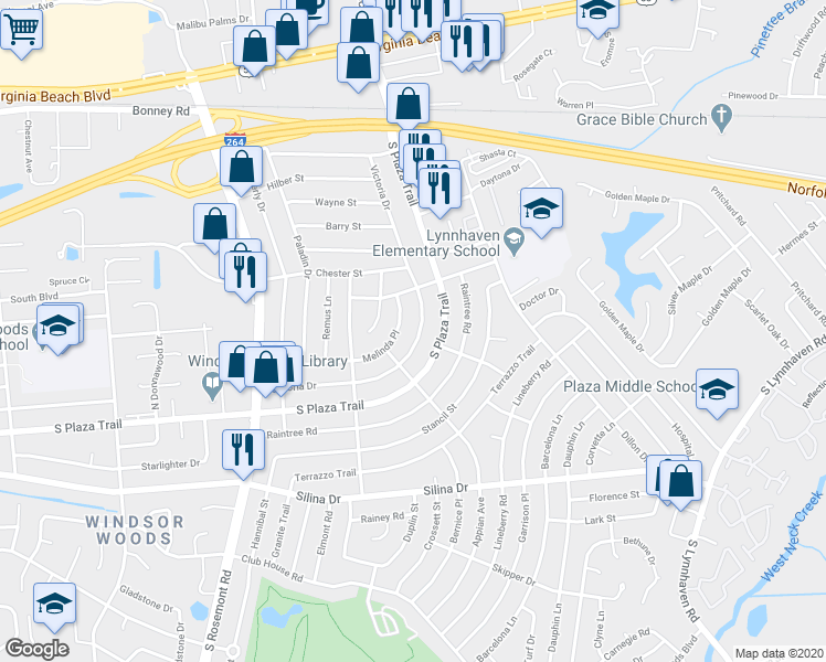 map of restaurants, bars, coffee shops, grocery stores, and more near 237 Victoria Drive in Virginia Beach