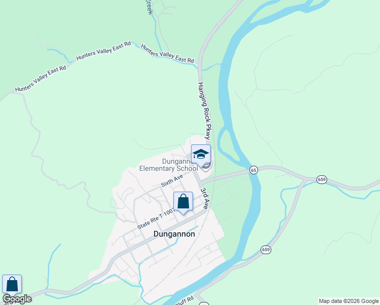 map of restaurants, bars, coffee shops, grocery stores, and more near 120 Emmett Street in Dungannon