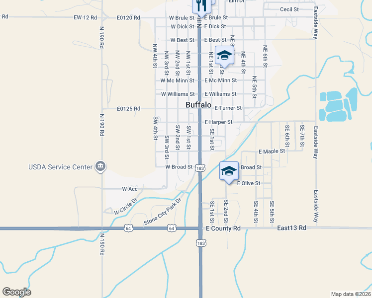 map of restaurants, bars, coffee shops, grocery stores, and more near 101 East Maple Street in Buffalo