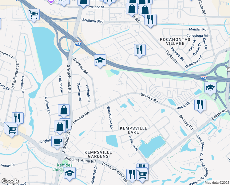 map of restaurants, bars, coffee shops, grocery stores, and more near 5021 La Ray Drive in Virginia Beach