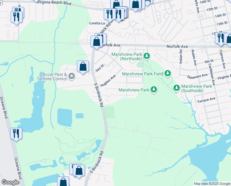 map of restaurants, bars, coffee shops, grocery stores, and more near 1456 Goose Landing in Virginia Beach