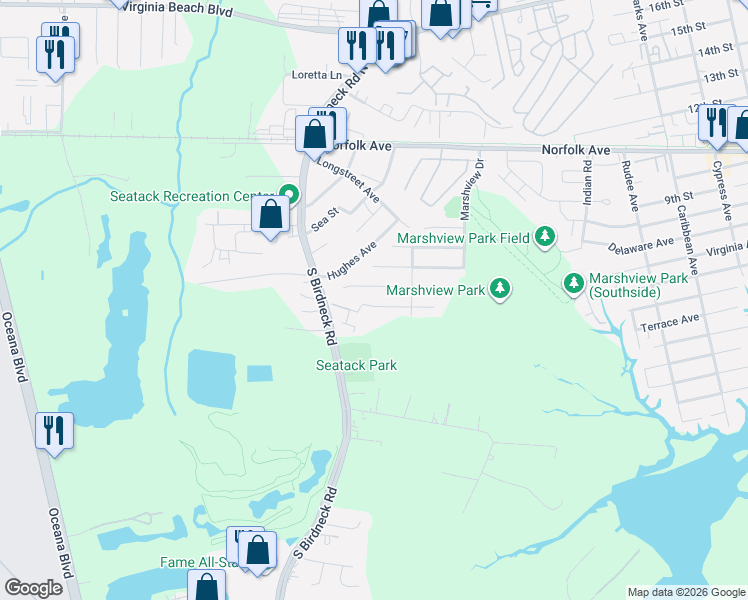 map of restaurants, bars, coffee shops, grocery stores, and more near 1460 Goose Landing in Virginia Beach