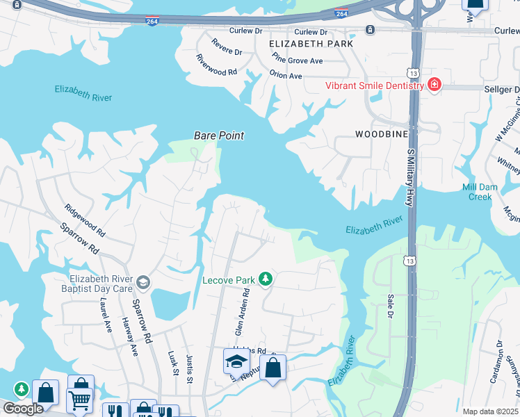map of restaurants, bars, coffee shops, grocery stores, and more near 3508 Ballylinn Court in Virginia Beach