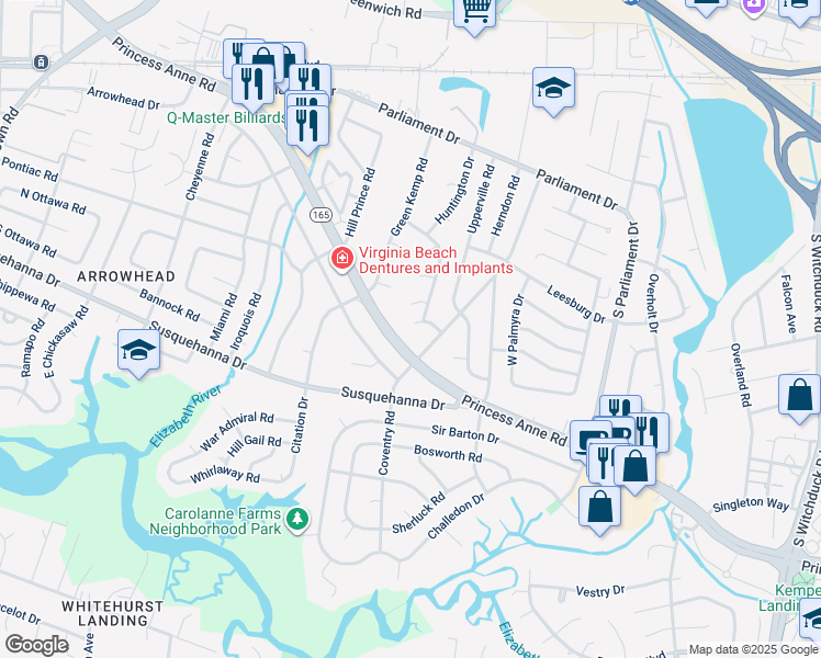 map of restaurants, bars, coffee shops, grocery stores, and more near 5409 Bluemont Court in Virginia Beach