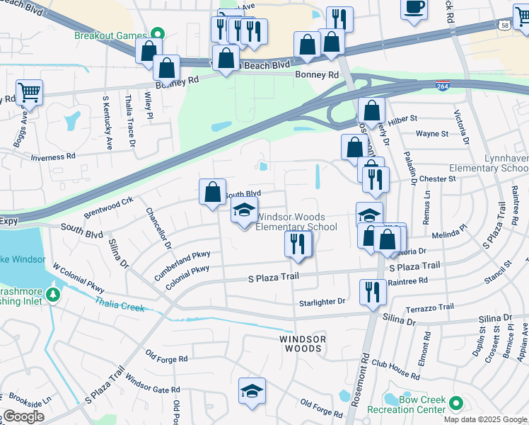 map of restaurants, bars, coffee shops, grocery stores, and more near 3741 Historyland Drive in Virginia Beach