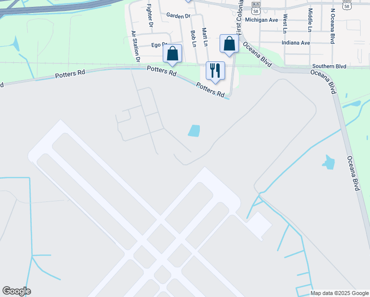 map of restaurants, bars, coffee shops, grocery stores, and more near Isbell Boulevard in Virginia Beach