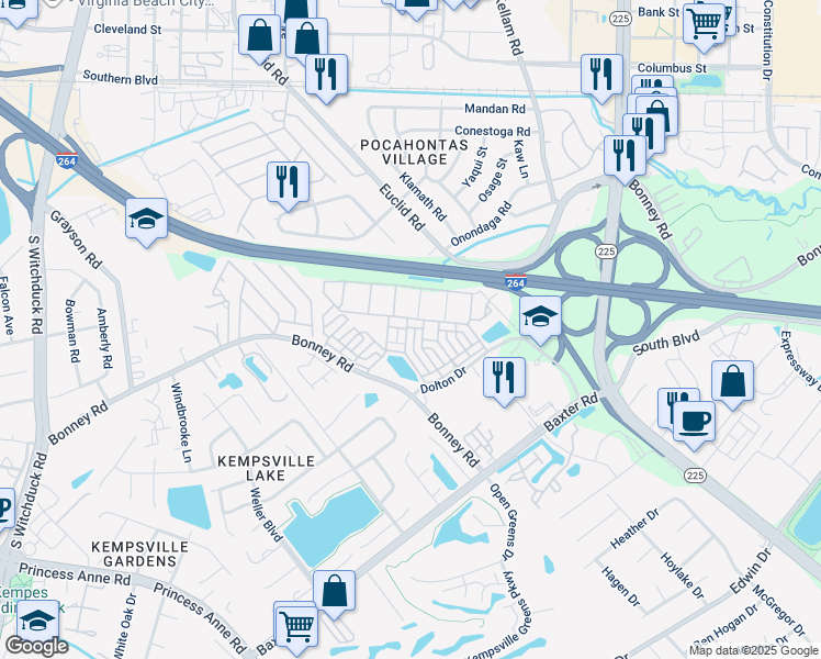 map of restaurants, bars, coffee shops, grocery stores, and more near 4992 Almandine Avenue in Virginia Beach