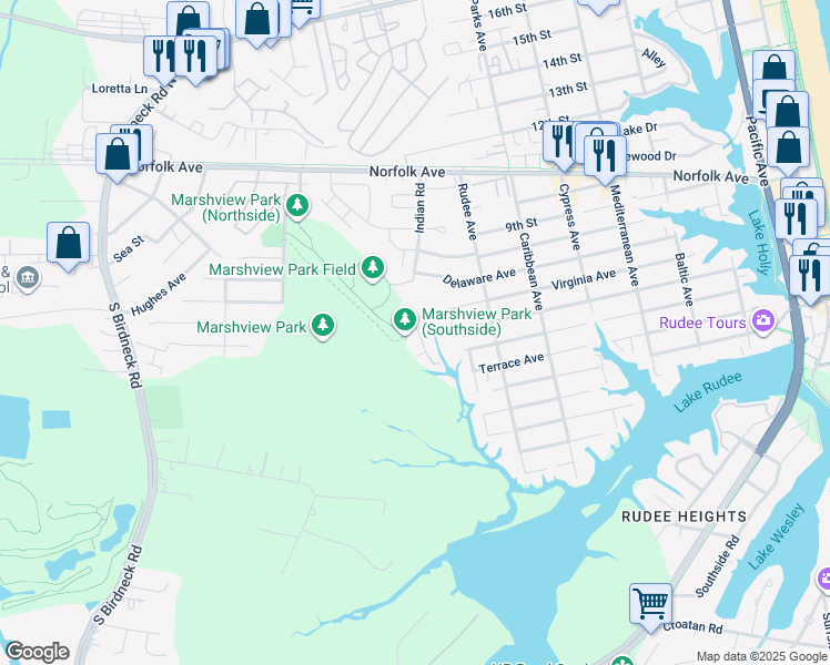 map of restaurants, bars, coffee shops, grocery stores, and more near 940 Virginia Avenue in Virginia Beach