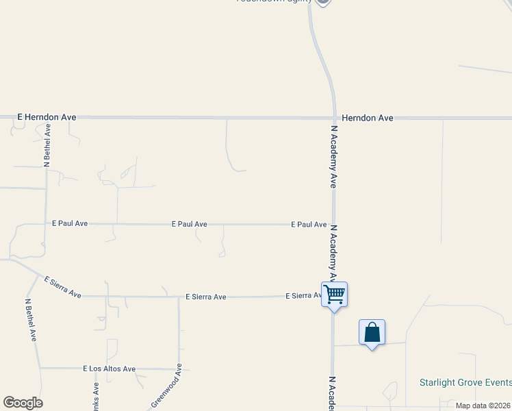 map of restaurants, bars, coffee shops, grocery stores, and more near 12630 East Paul Avenue in Clovis