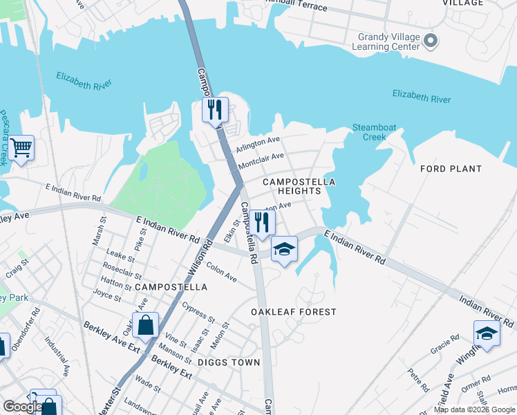 map of restaurants, bars, coffee shops, grocery stores, and more near 1708 Canton Avenue in Norfolk