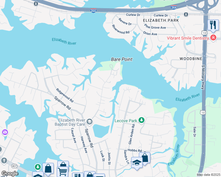 map of restaurants, bars, coffee shops, grocery stores, and more near 813 Cleary Court in Virginia Beach