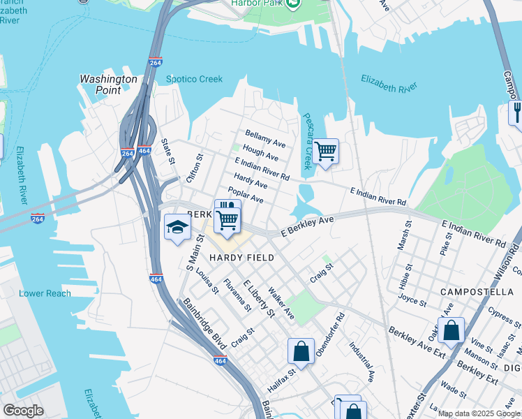 map of restaurants, bars, coffee shops, grocery stores, and more near 508 Frederick Street in Norfolk