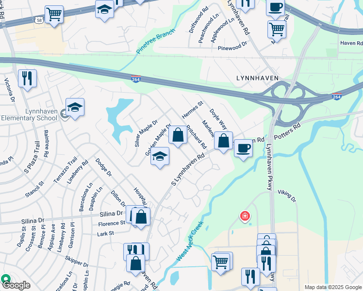 map of restaurants, bars, coffee shops, grocery stores, and more near 328 Scarlet Oak Drive in Virginia Beach
