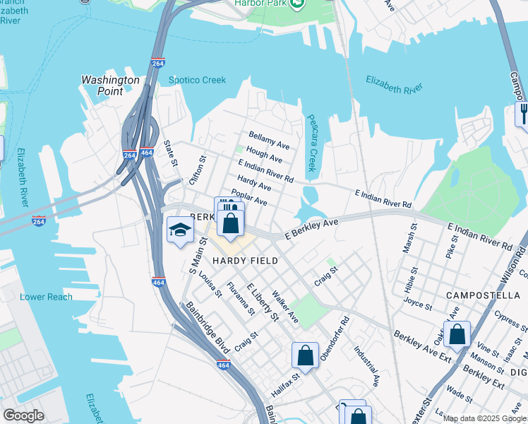 map of restaurants, bars, coffee shops, grocery stores, and more near 508 Frederick Street in Norfolk
