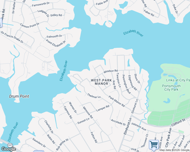 map of restaurants, bars, coffee shops, grocery stores, and more near 412 Park Manor Road in Portsmouth