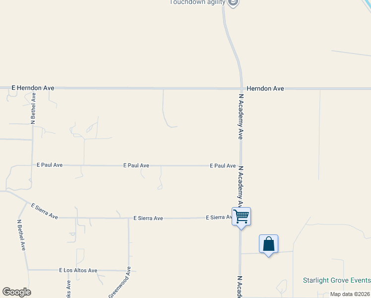 map of restaurants, bars, coffee shops, grocery stores, and more near 12630 East Paul Avenue in Clovis